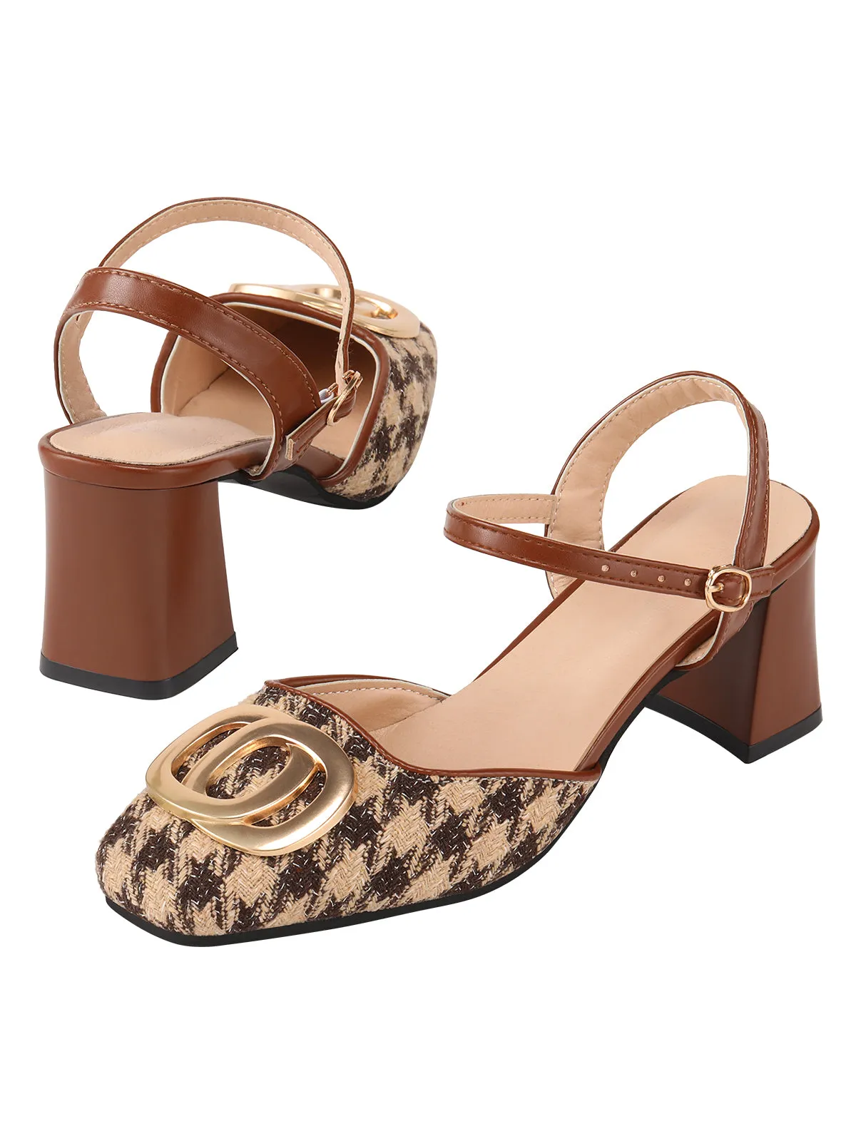 Houndstooth Metal Buckle Chunky Heels sold by Retro Stage product image thumbnail 2