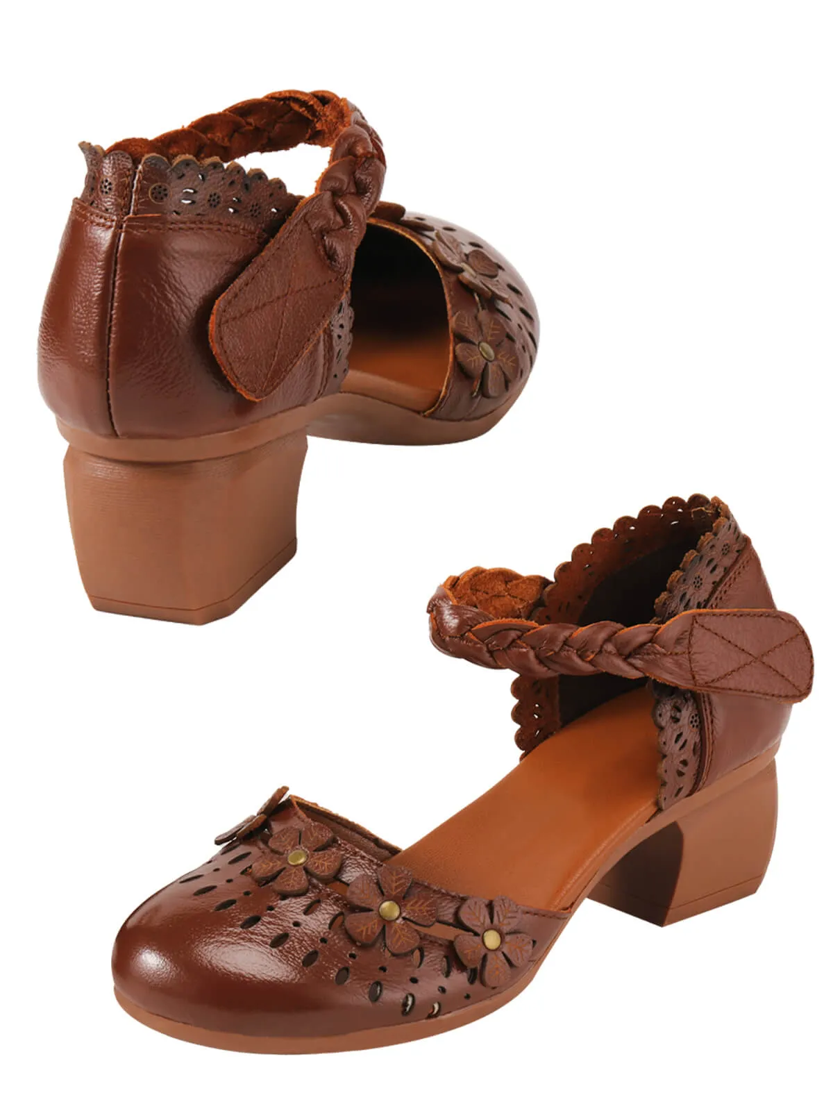 Leather Vintage Hollow-out High Heeled Sandals sold by Retro Stage product image thumbnail 4