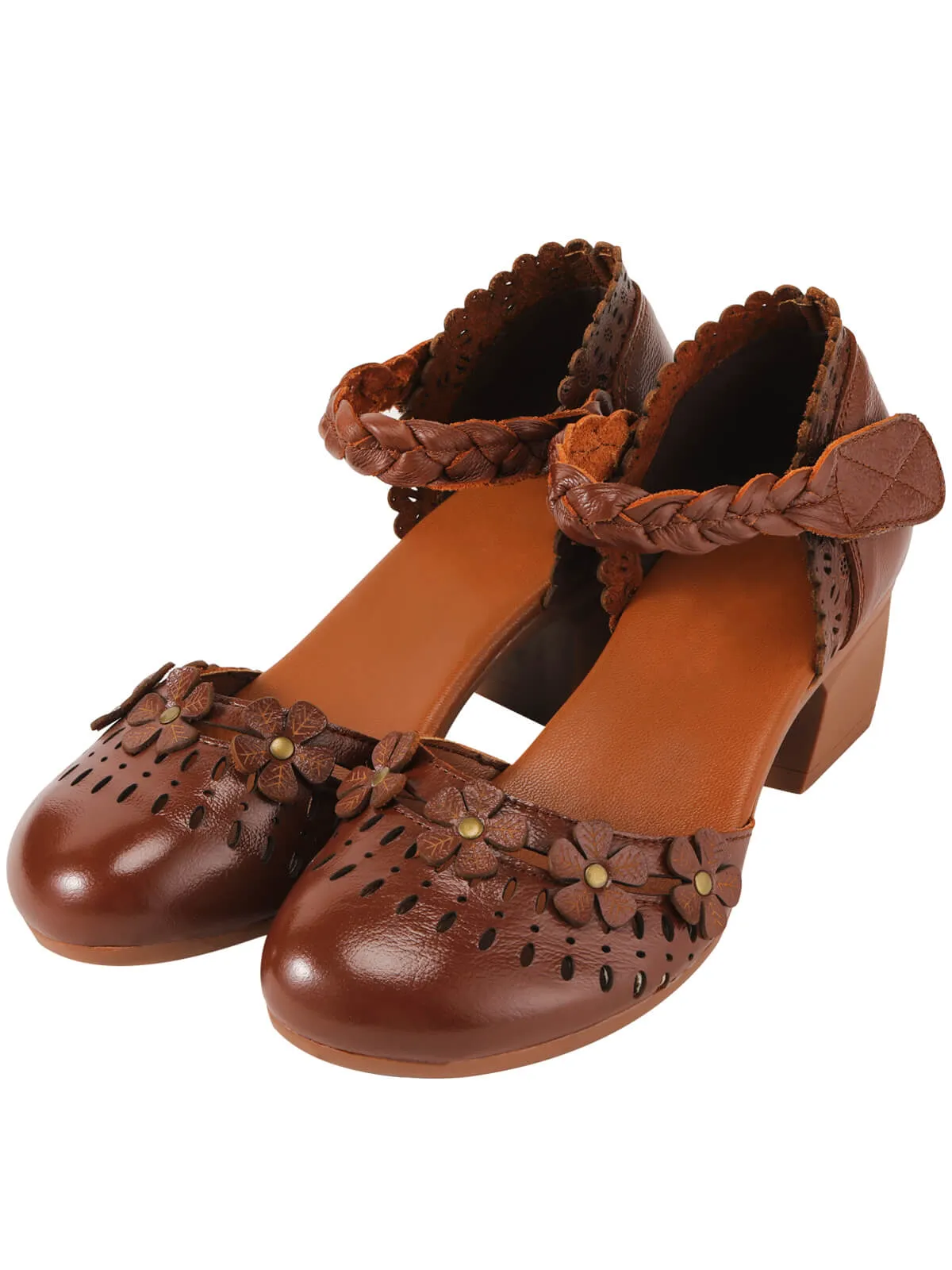 Leather Vintage Hollow-out High Heeled Sandals sold by Retro Stage product image thumbnail 3