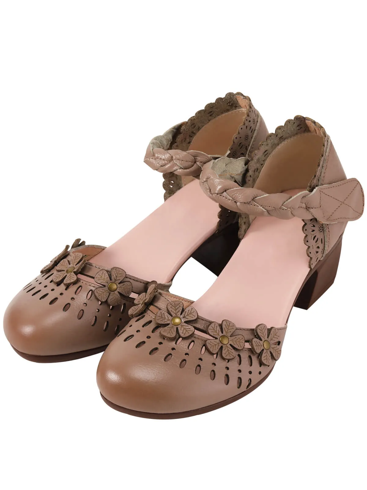 Leather Vintage Hollow-out High Heeled Sandals sold by Retro Stage product image thumbnail 2