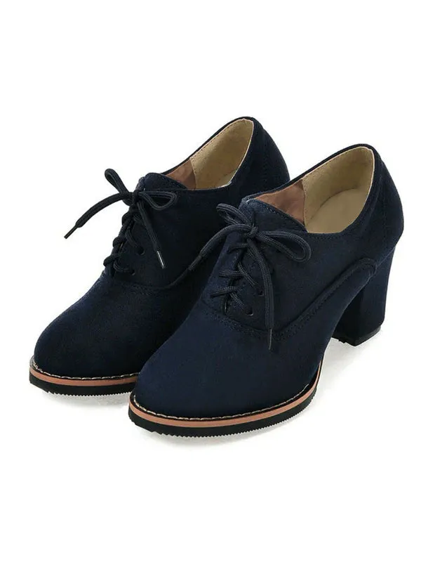 Retro Solid Lace-up Thick Heel Shoes sold by Retro Stage