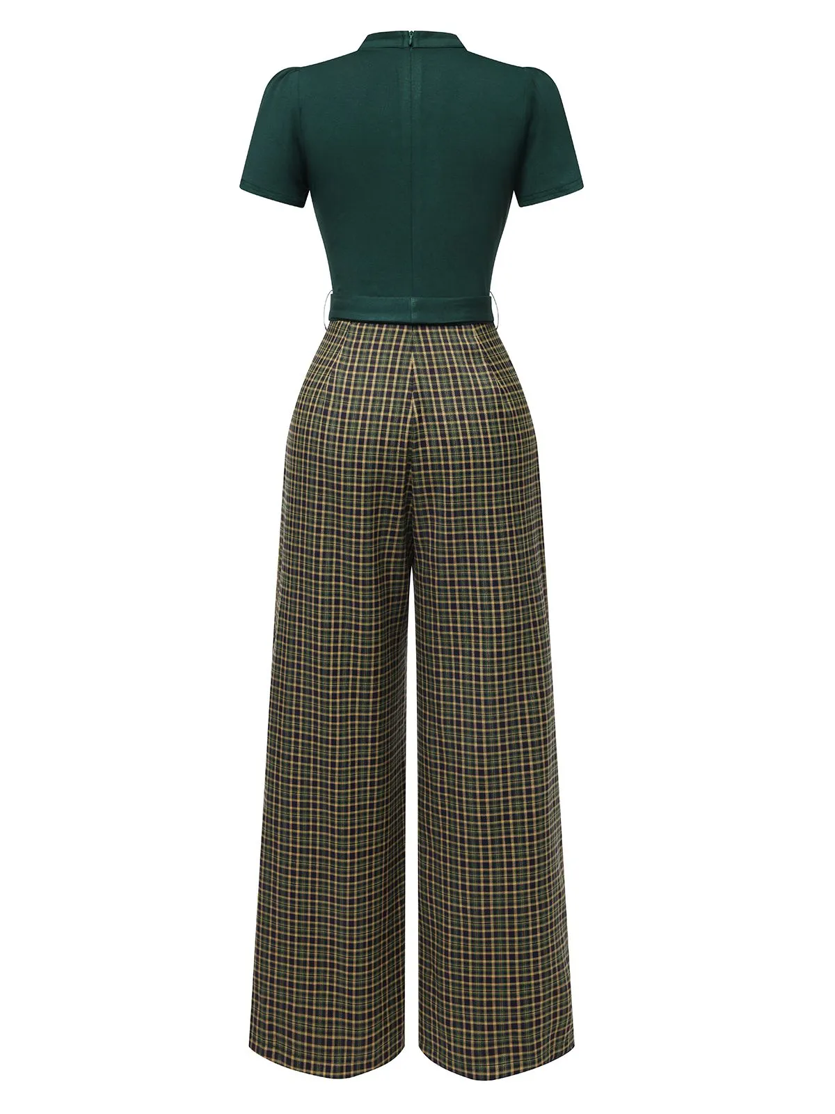Green 1930s Plaid Keyhole Neck Belted Jumpsuit sold by Retro Stage product image thumbnail 5
