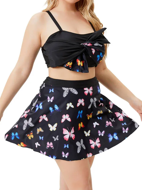 [Plus Size] Black 1950s Vintage Butterfly Strap Swimsuit sold by Retro Stage