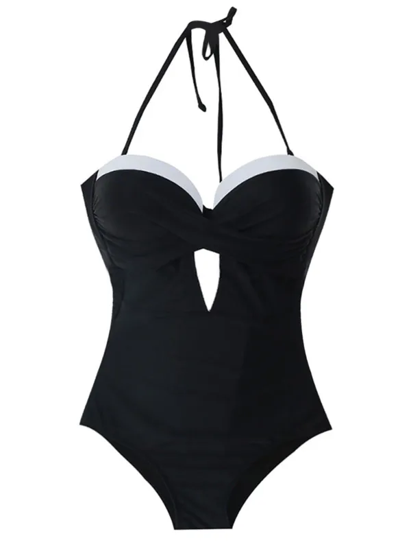 Retro Black Halter Keyhole Swimsuit sold by Retro Stage
