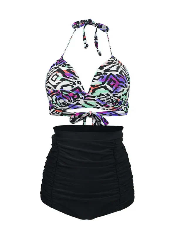 1940s Ruched Lace-Up Halter Bikini Set sold by Retro Stage