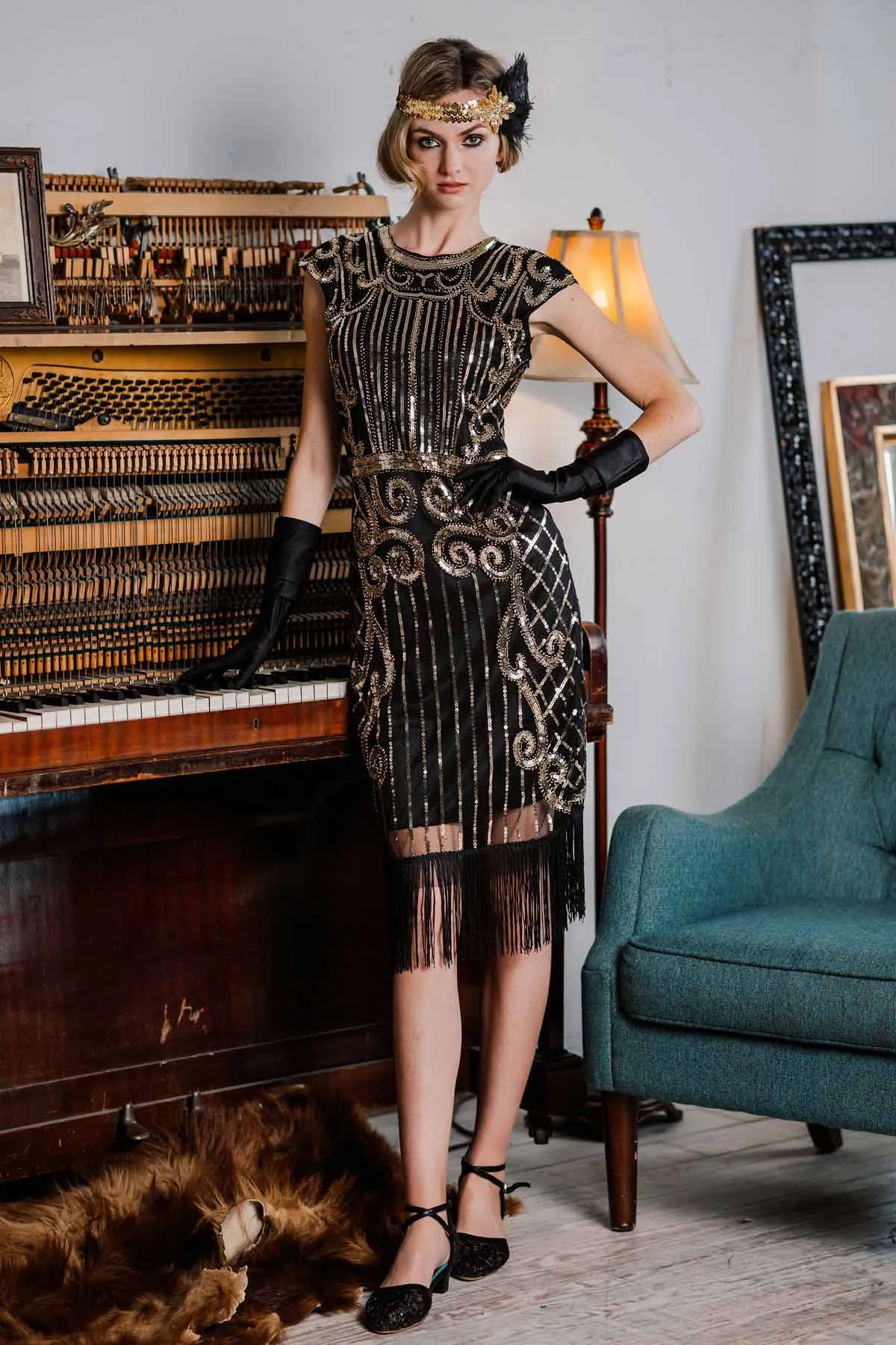 Black 1920s Sequined Flapper Dress sold by Retro Stage product image thumbnail 2