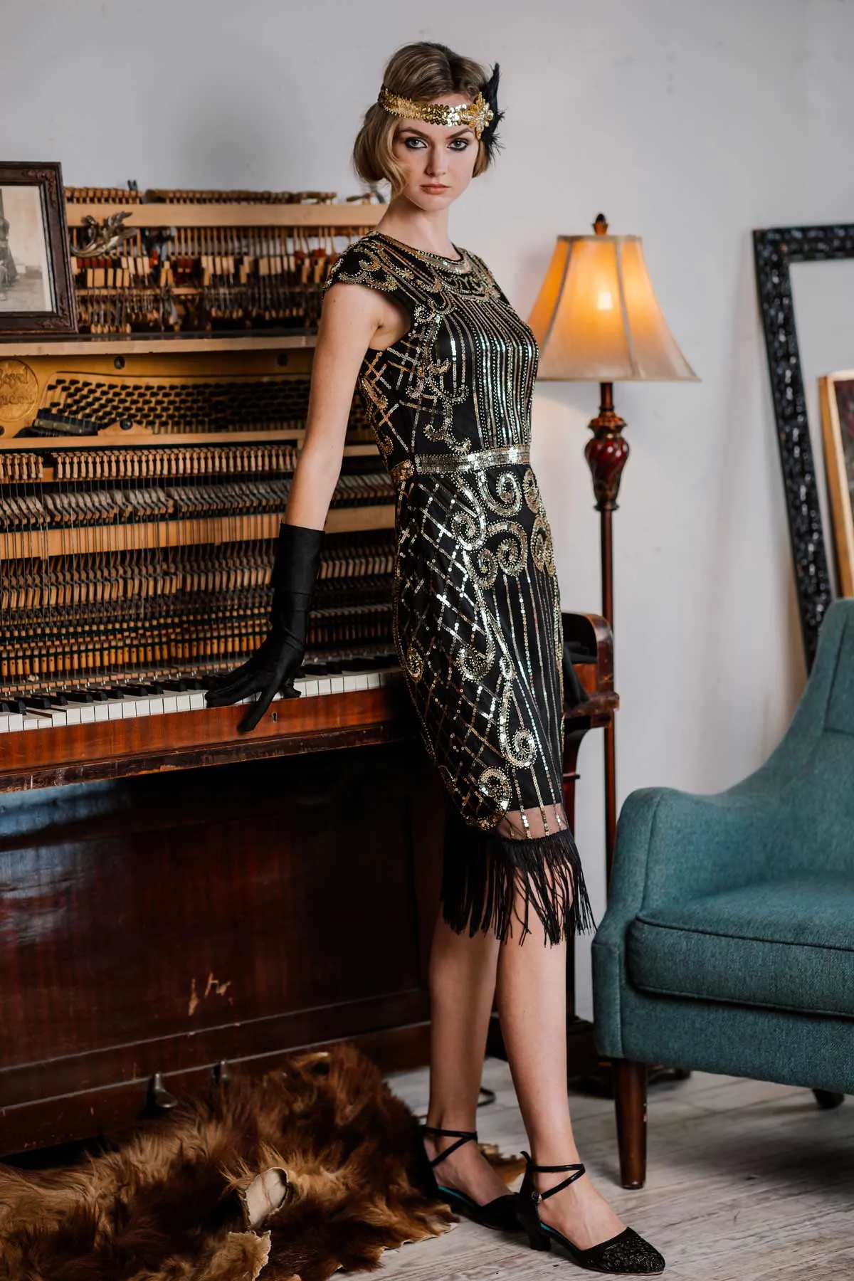 Black 1920s Sequined Flapper Dress sold by Retro Stage product image thumbnail 3