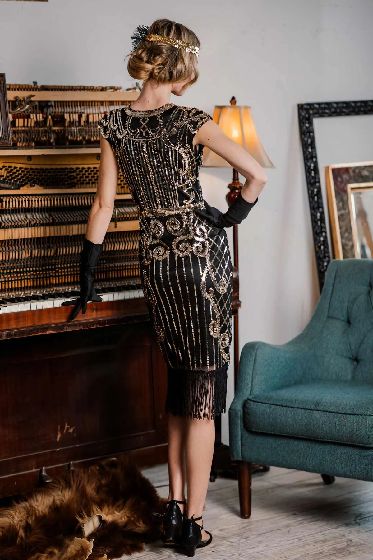 Black 1920s Sequined Flapper Dress sold by Retro Stage product image thumbnail 5