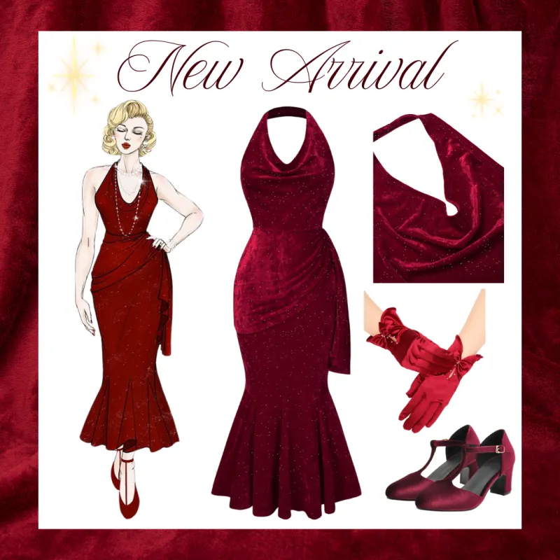 Deep Red 1930s Glitter Cowl Neck Mermaid Dress sold by Retro Stage