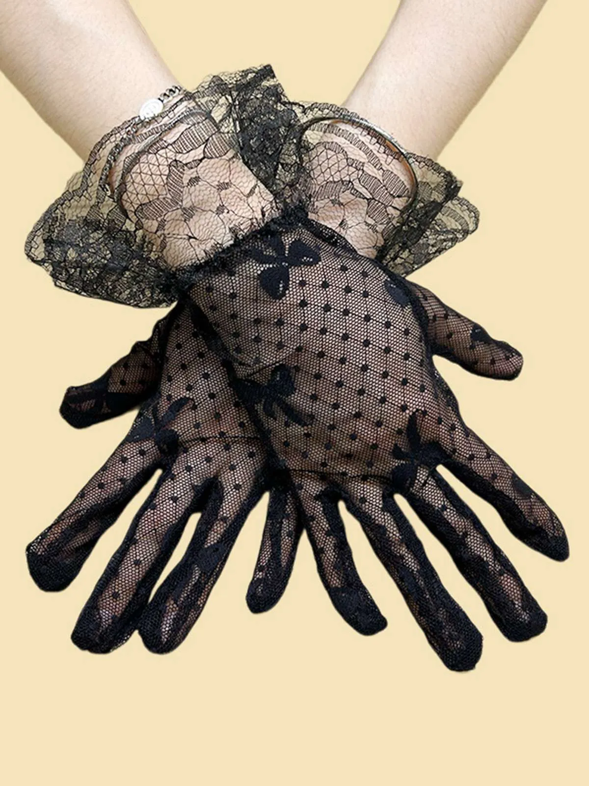 Vintage Solid Bow Lace Gloves sold by Retro Stage