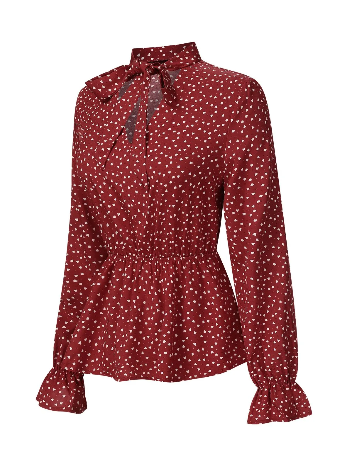 Red 1940s Polka Dot Lace-Up Chiffon Blouse sold by Retro Stage product image thumbnail 3