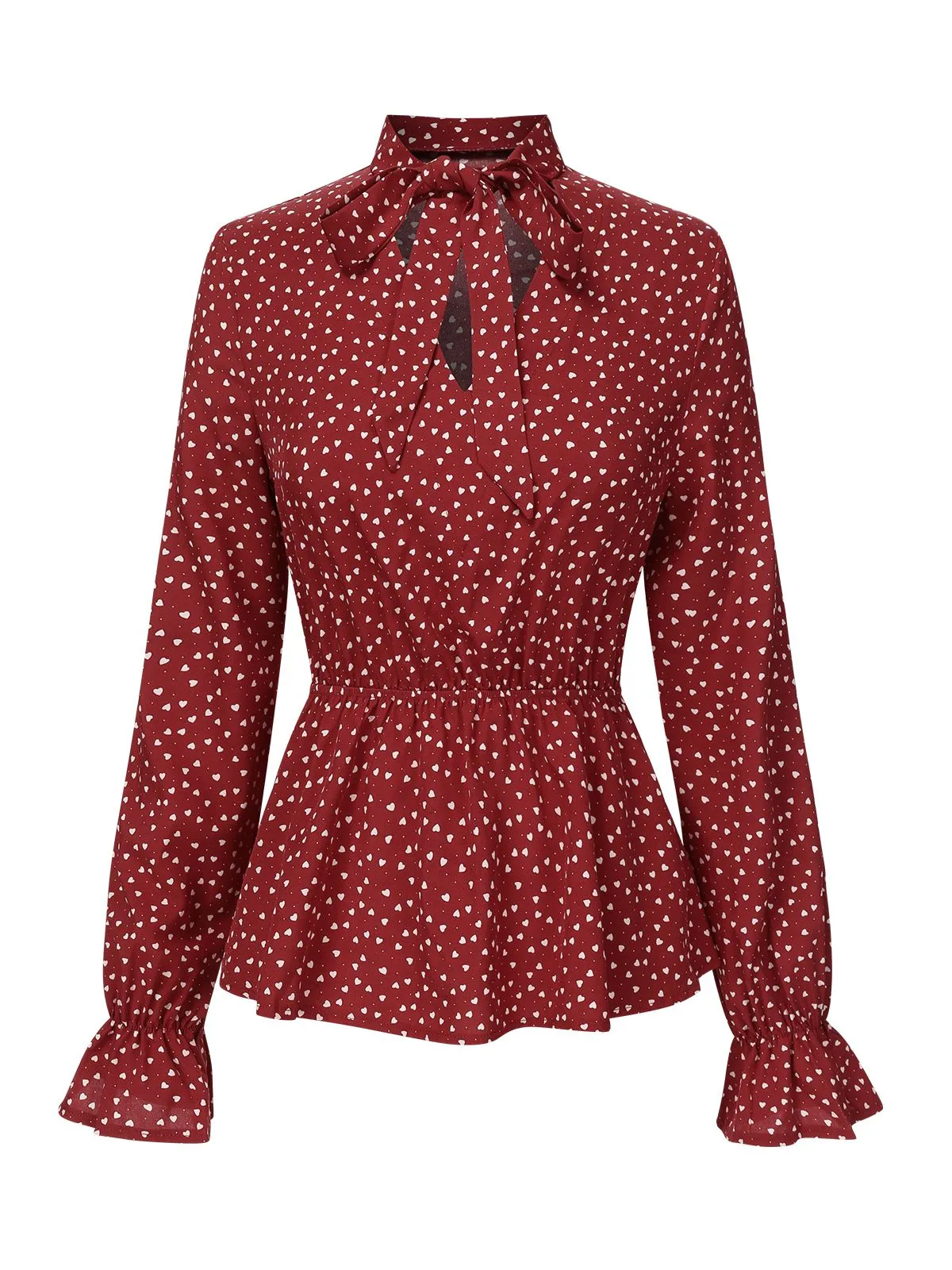 Red 1940s Polka Dot Lace-Up Chiffon Blouse sold by Retro Stage