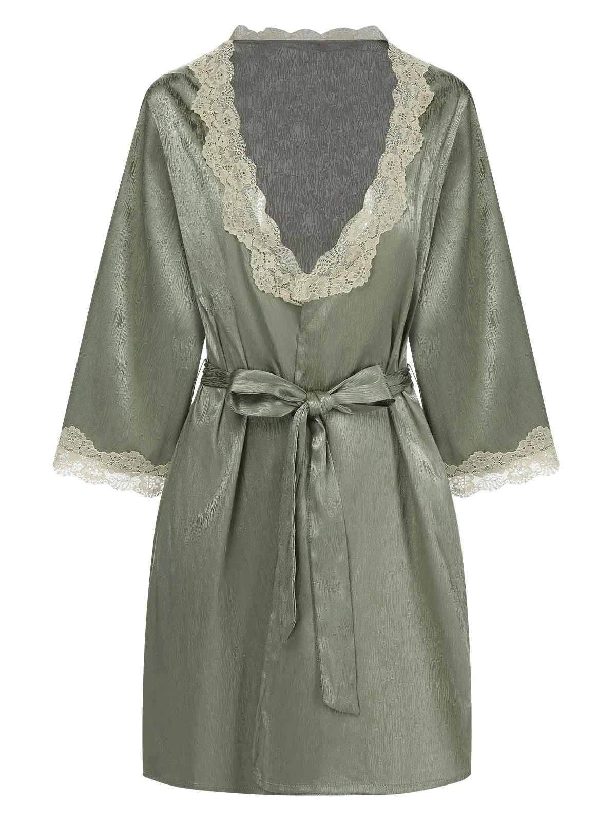 Green 1950s Guipure Lace Ruffled Hem Robe sold by Retro Stage
