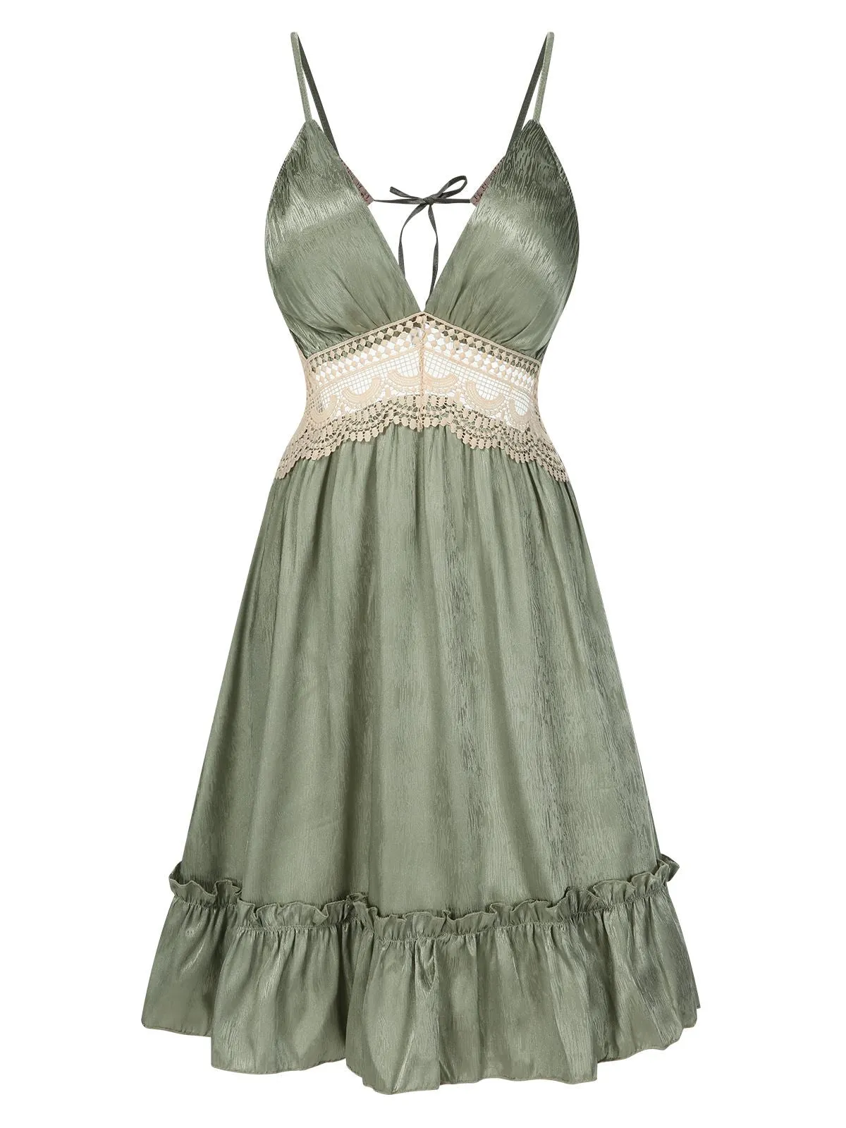 Green 1950s Guipure Lace Ruffled Hem Nightgown sold by Retro Stage