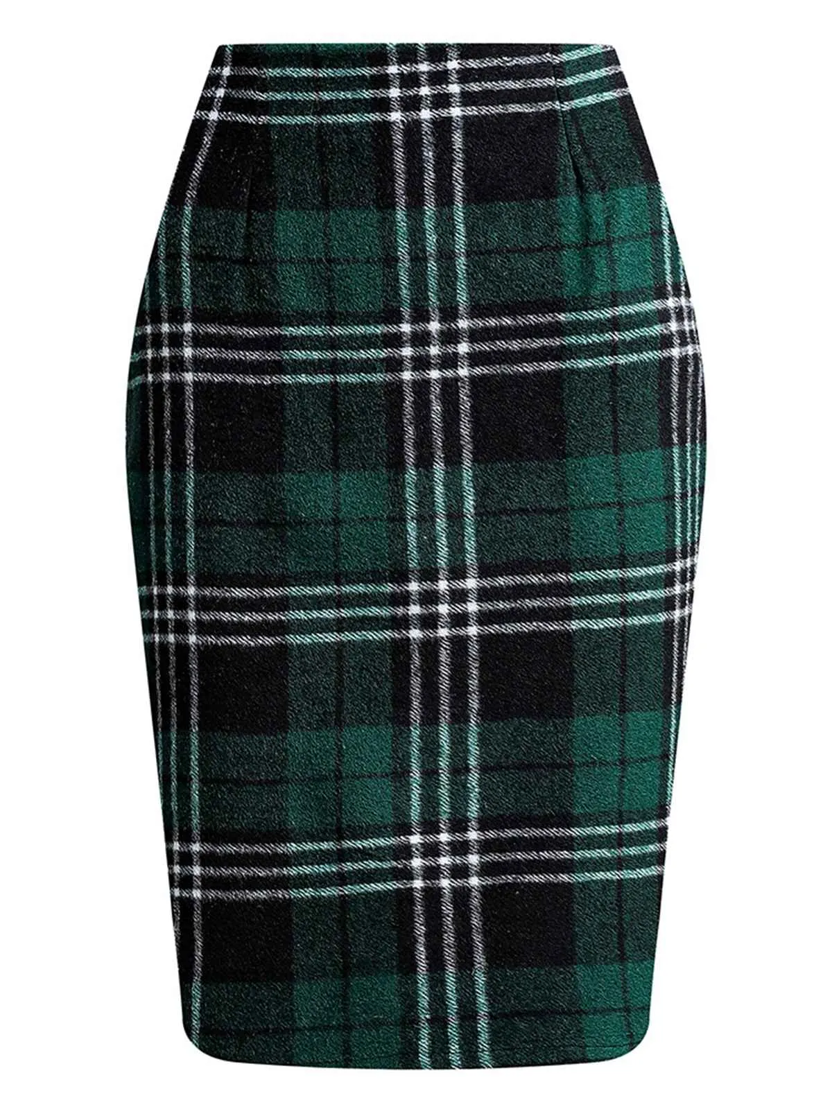 Dark Green 1960s Scottish Plaid Pencil Skirt sold by Retro Stage