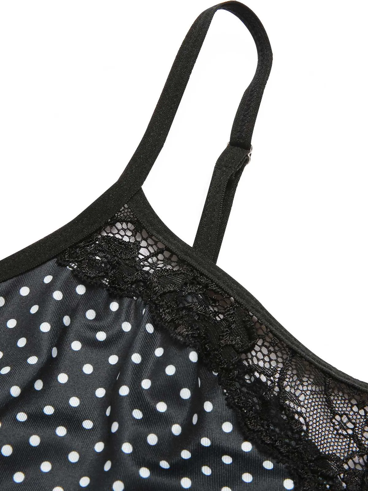 Black 1970s Polka Dots Lace Patchwork Pajamas sold by Retro Stage product image thumbnail 4