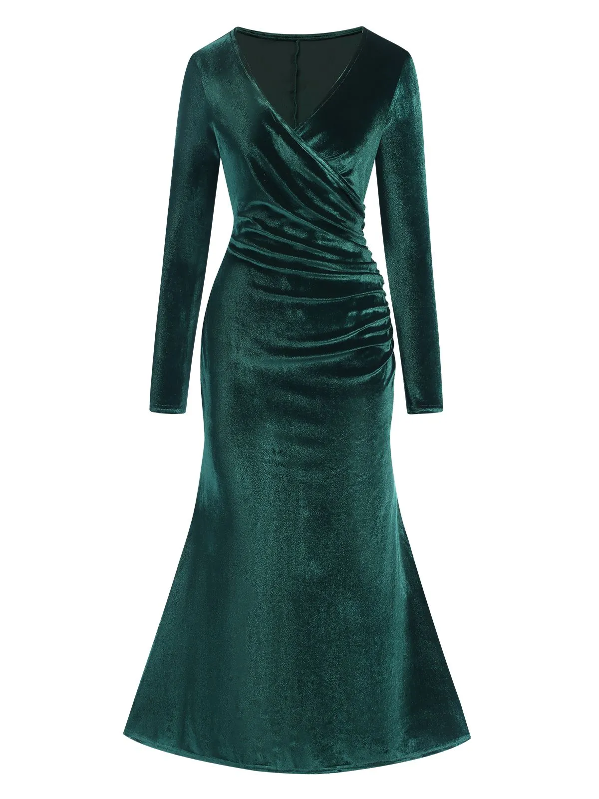 Dark Green 1930s Velvet Solid V-Neck Dress sold by Retro Stage