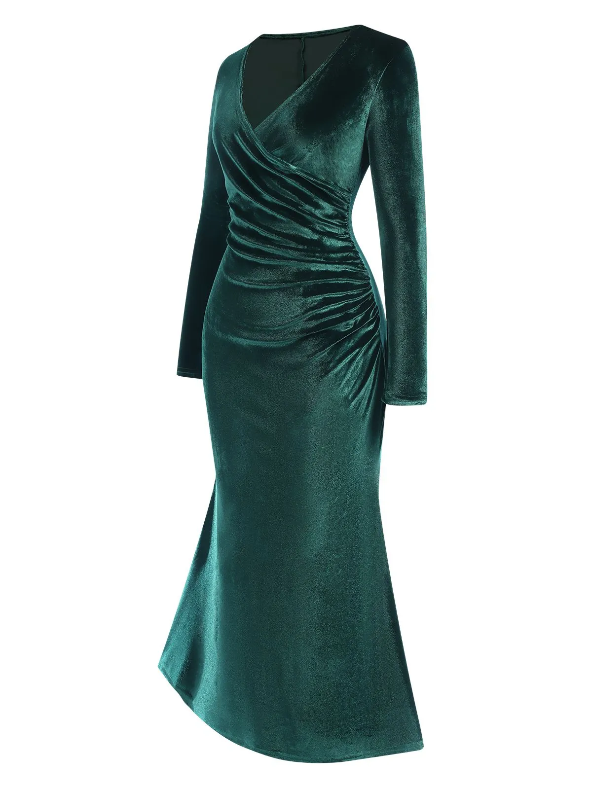 Dark Green 1930s Velvet Solid V-Neck Dress sold by Retro Stage product image thumbnail 3