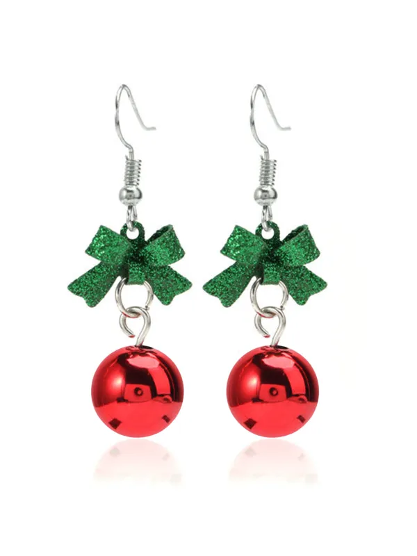 Christmas Bow Red Bead Drop Earrings sold by Retro Stage