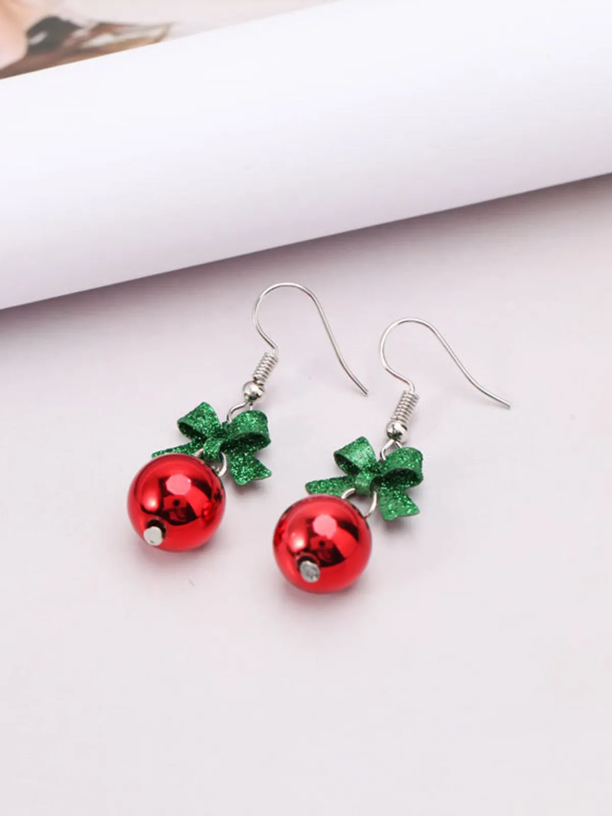 Christmas Bow Red Bead Drop Earrings sold by Retro Stage product image thumbnail 2