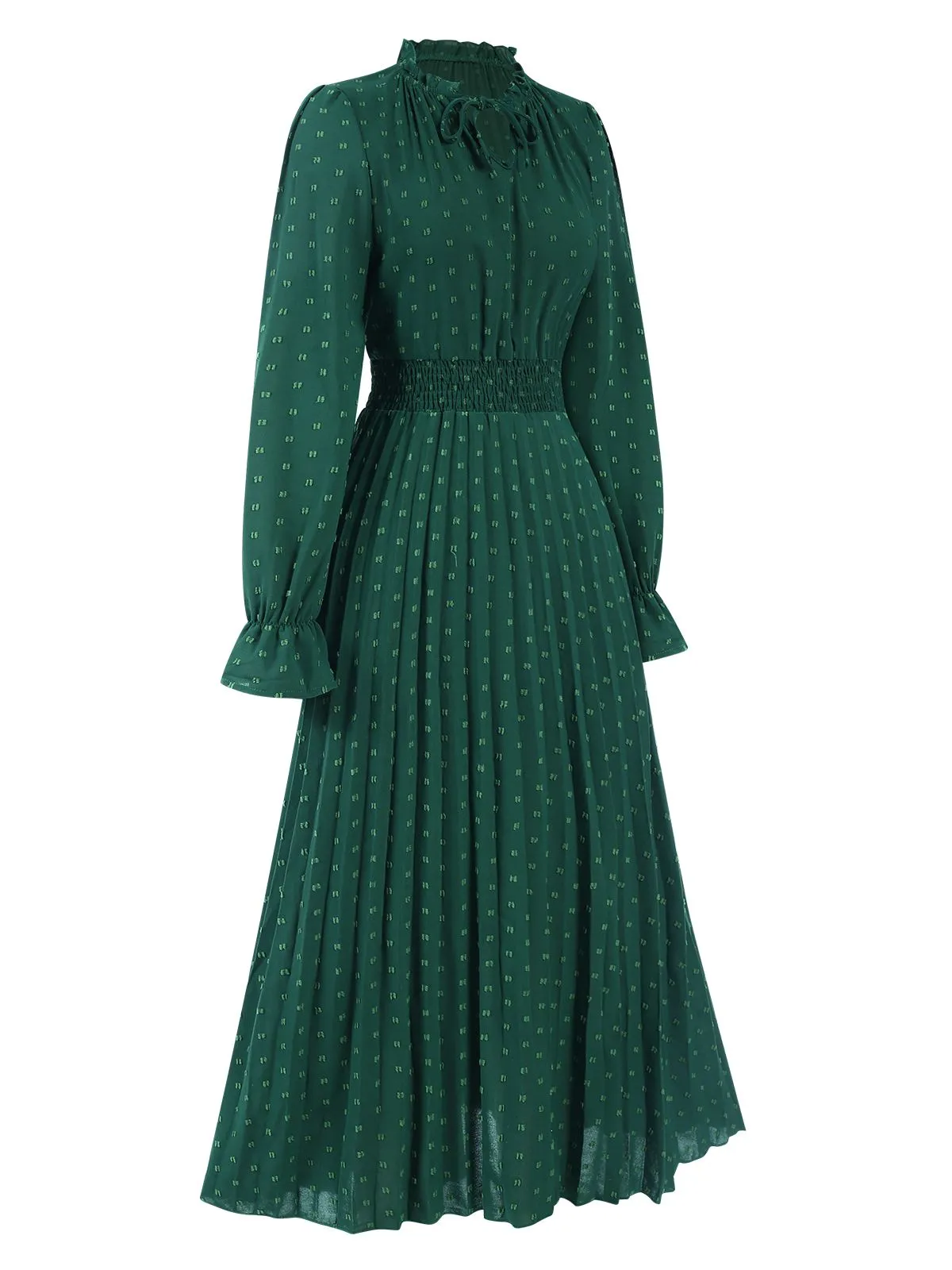 Dark Green 1940s Lantern Sleeve Ruffles Dress sold by Retro Stage product image thumbnail 2