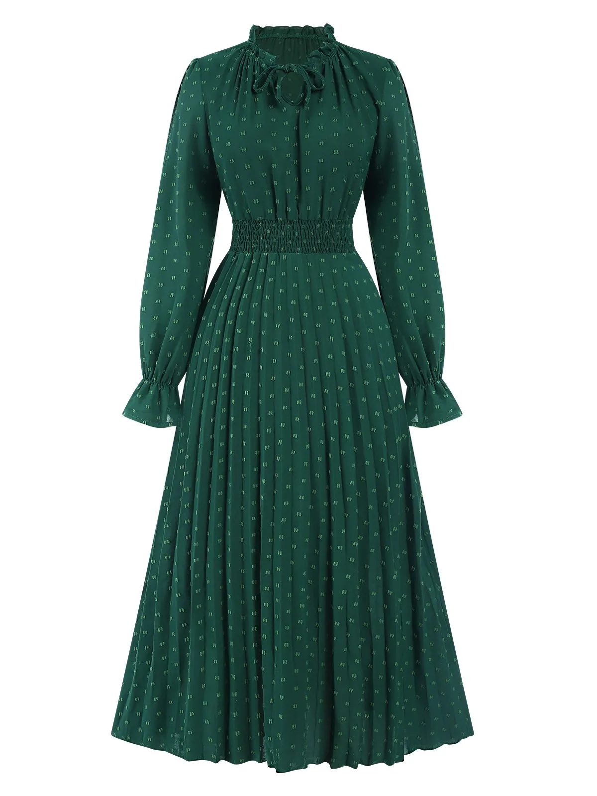 Dark Green 1940s Lantern Sleeve Ruffles Dress sold by Retro Stage