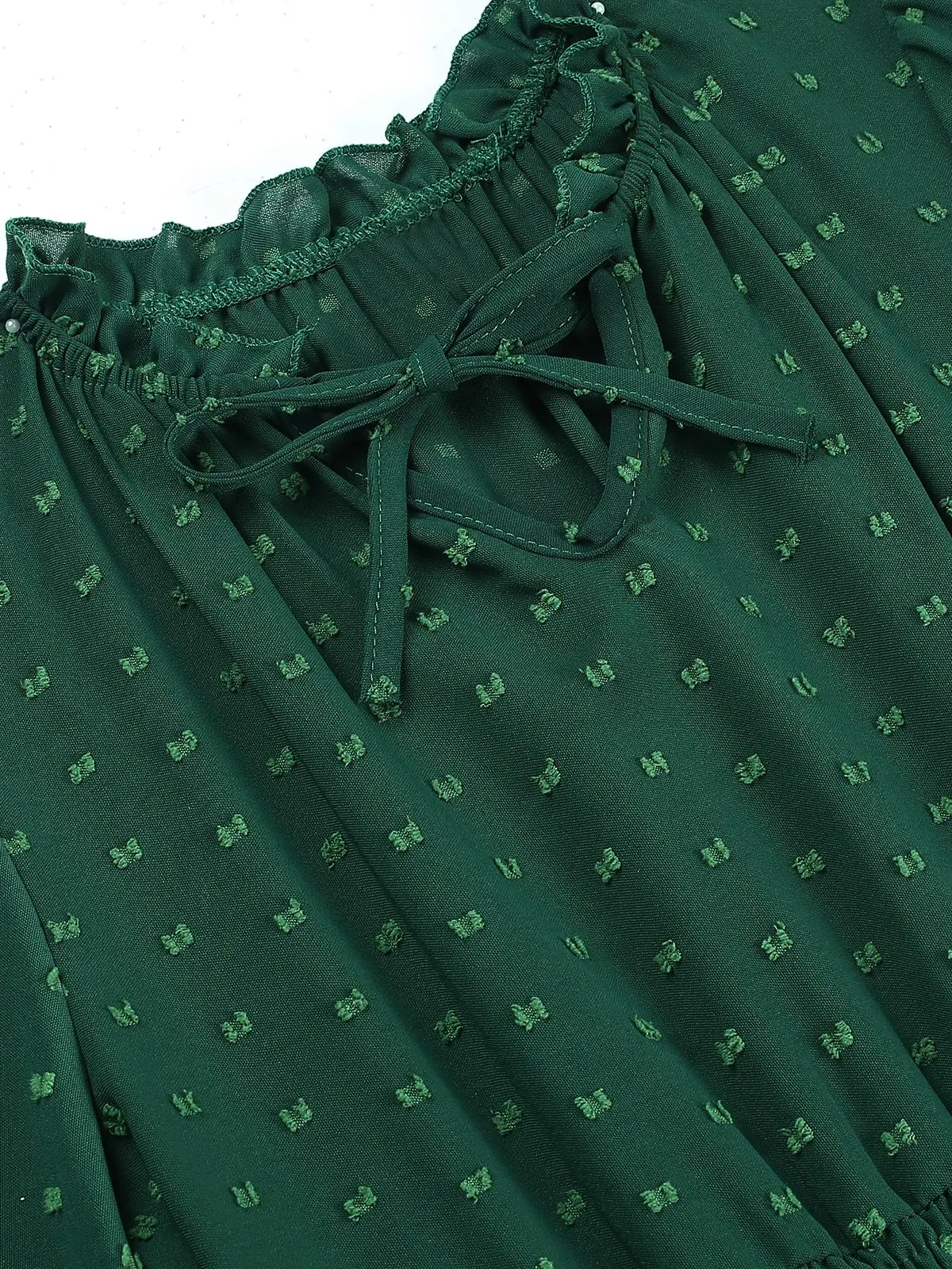 Dark Green 1940s Lantern Sleeve Ruffles Dress sold by Retro Stage product image thumbnail 4