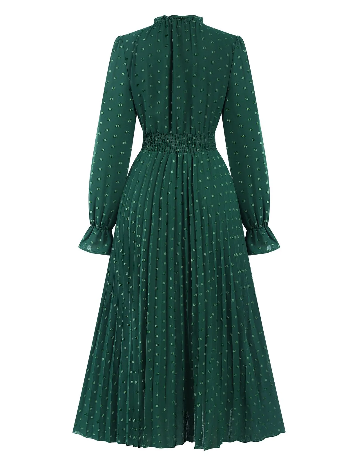 Dark Green 1940s Lantern Sleeve Ruffles Dress sold by Retro Stage product image thumbnail 3