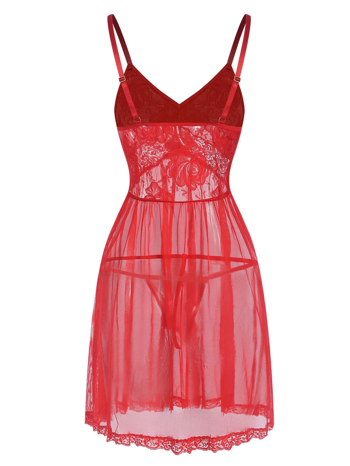 Red 1950s Lace Sheer Straps Nightgown sold by Retro Stage product image thumbnail 3