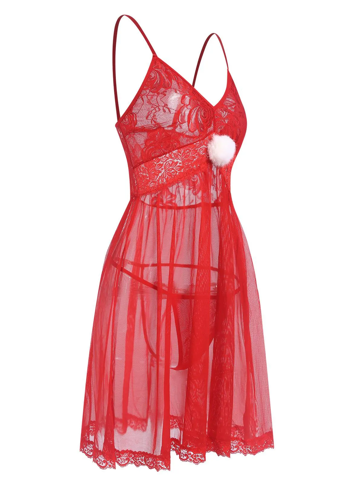 Red 1950s Lace Sheer Straps Nightgown sold by Retro Stage product image thumbnail 2