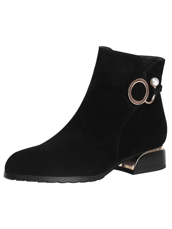 Black Vintage Suede Pearl Ankle Boots sold by Retro Stage
