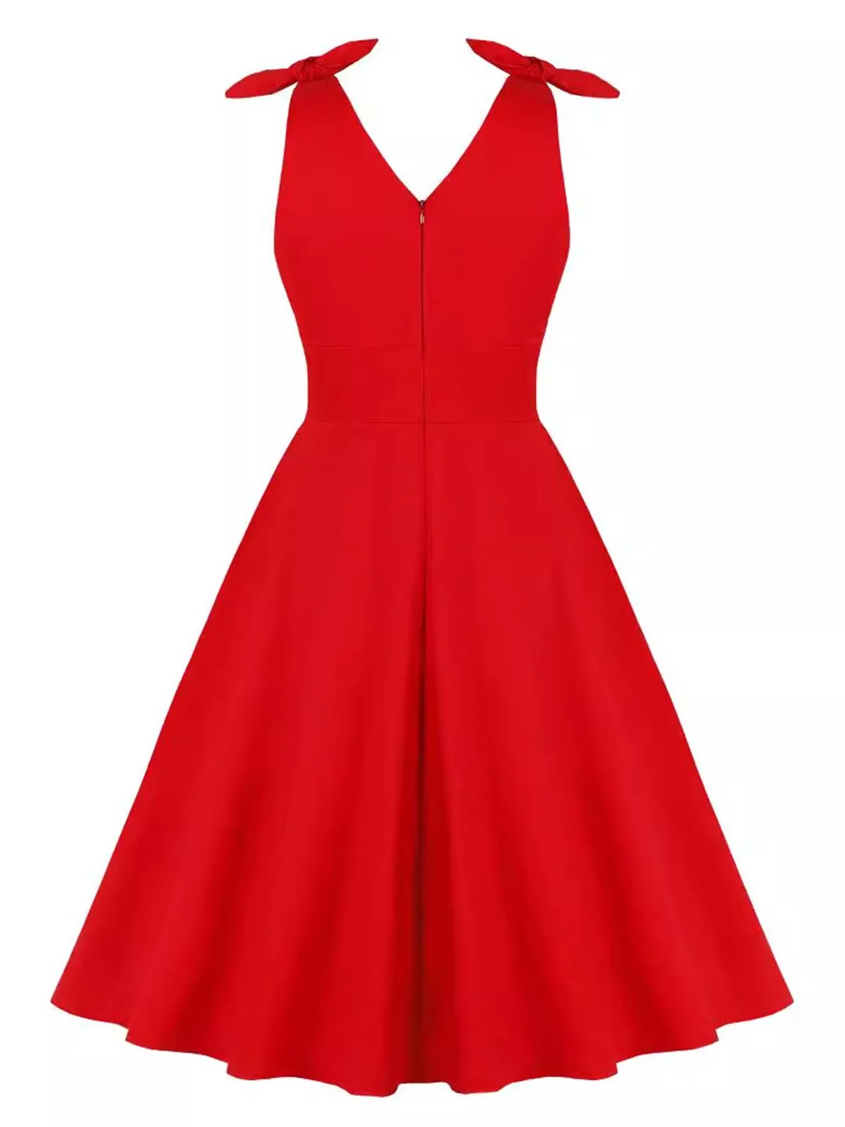 Red 1950s V-Neck Sleeveless Solid Dress sold by Retro Stage product image thumbnail 2