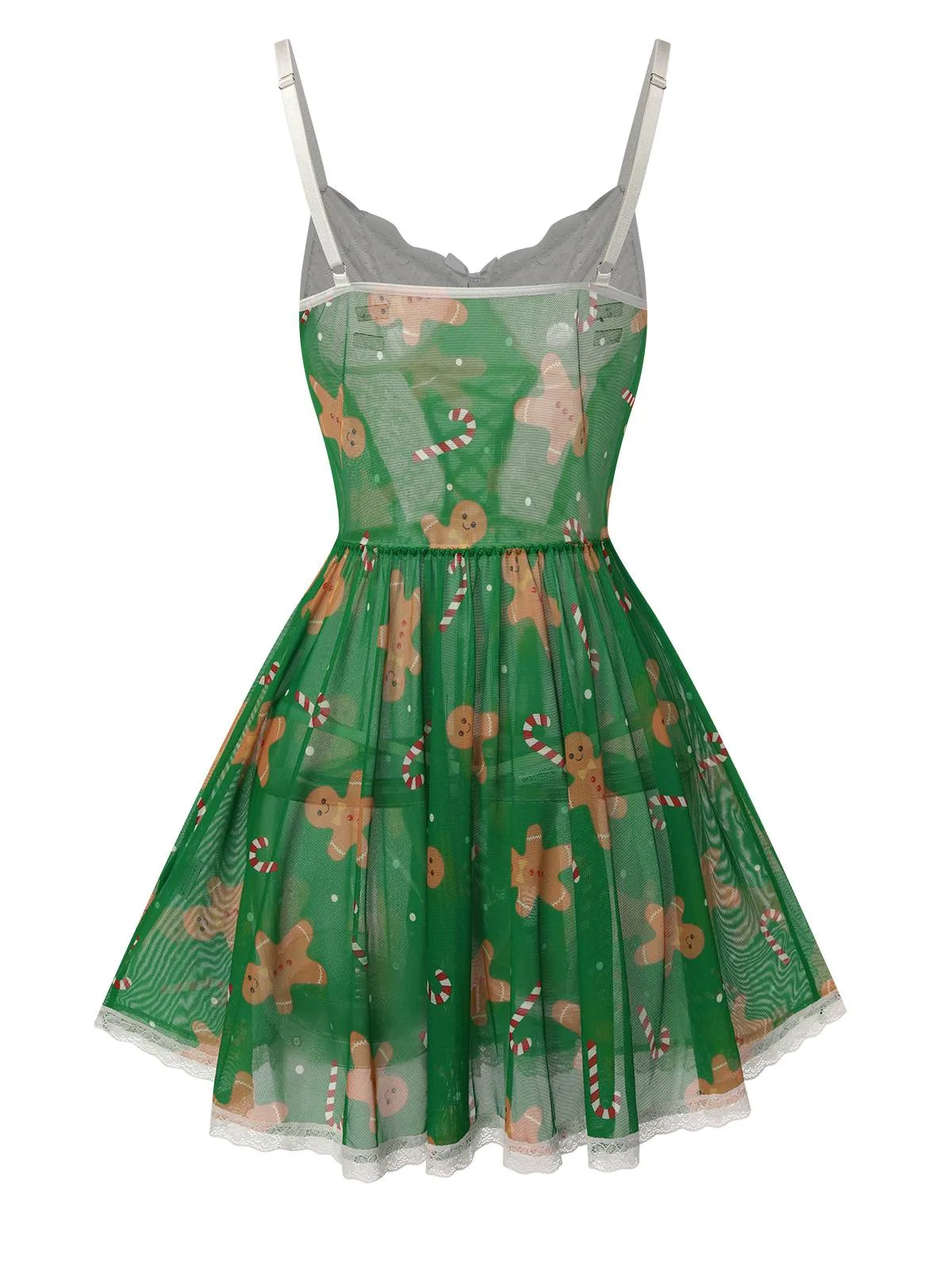 Green 1970s Christmas Lace-Up Nightgown sold by Retro Stage product image thumbnail 2