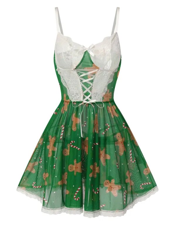 Green 1970s Christmas Lace-Up Nightgown sold by Retro Stage