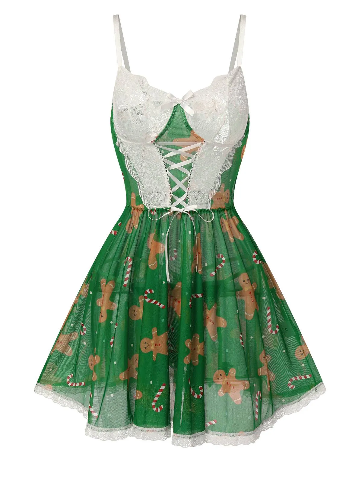 Green 1970s Christmas Lace-Up Nightgown sold by Retro Stage