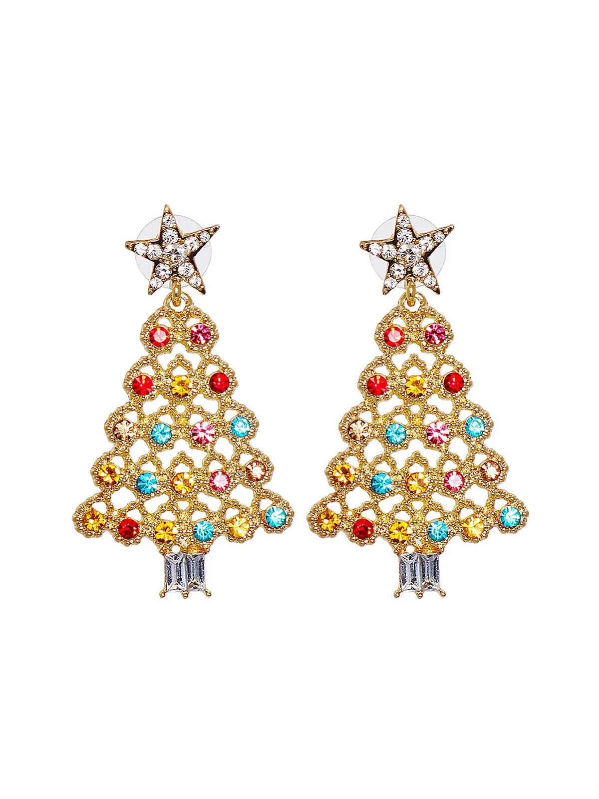 Christmas Tree Stars Rhinestones Earrings sold by Retro Stage