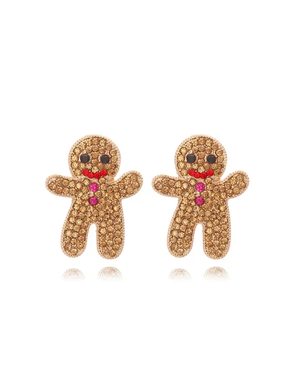 Khaki Christmas Gingerbread Man Rhinestone Earrings sold by Retro Stage