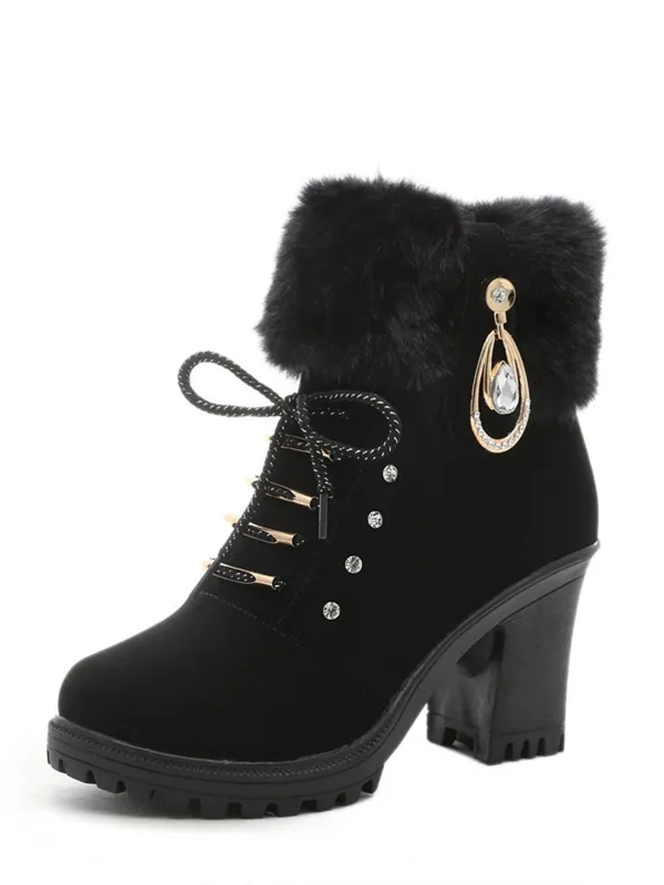 Vintage Nubuck Leather Plush Chunky Heel Boots sold by Retro Stage