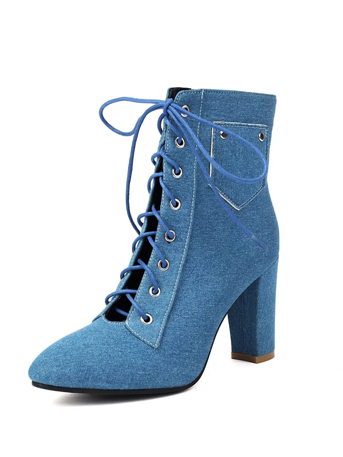 Vintage Denim Lace-Up High Heel Boots sold by Retro Stage product image thumbnail 2