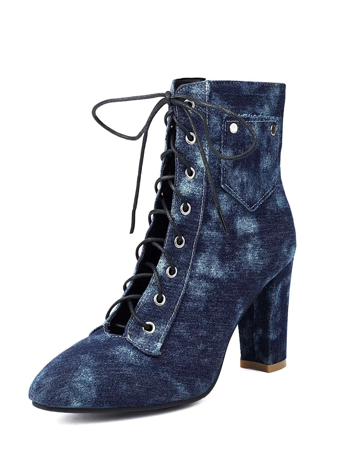Vintage Denim Lace-Up High Heel Boots sold by Retro Stage