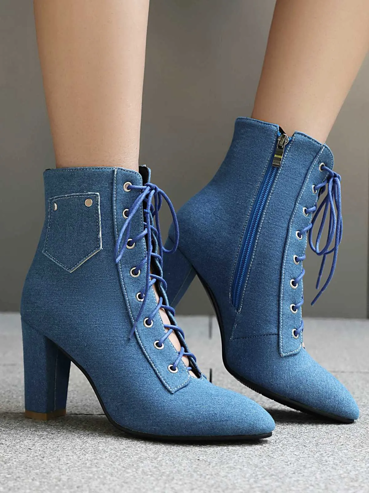 Vintage Denim Lace-Up High Heel Boots sold by Retro Stage product image thumbnail 5