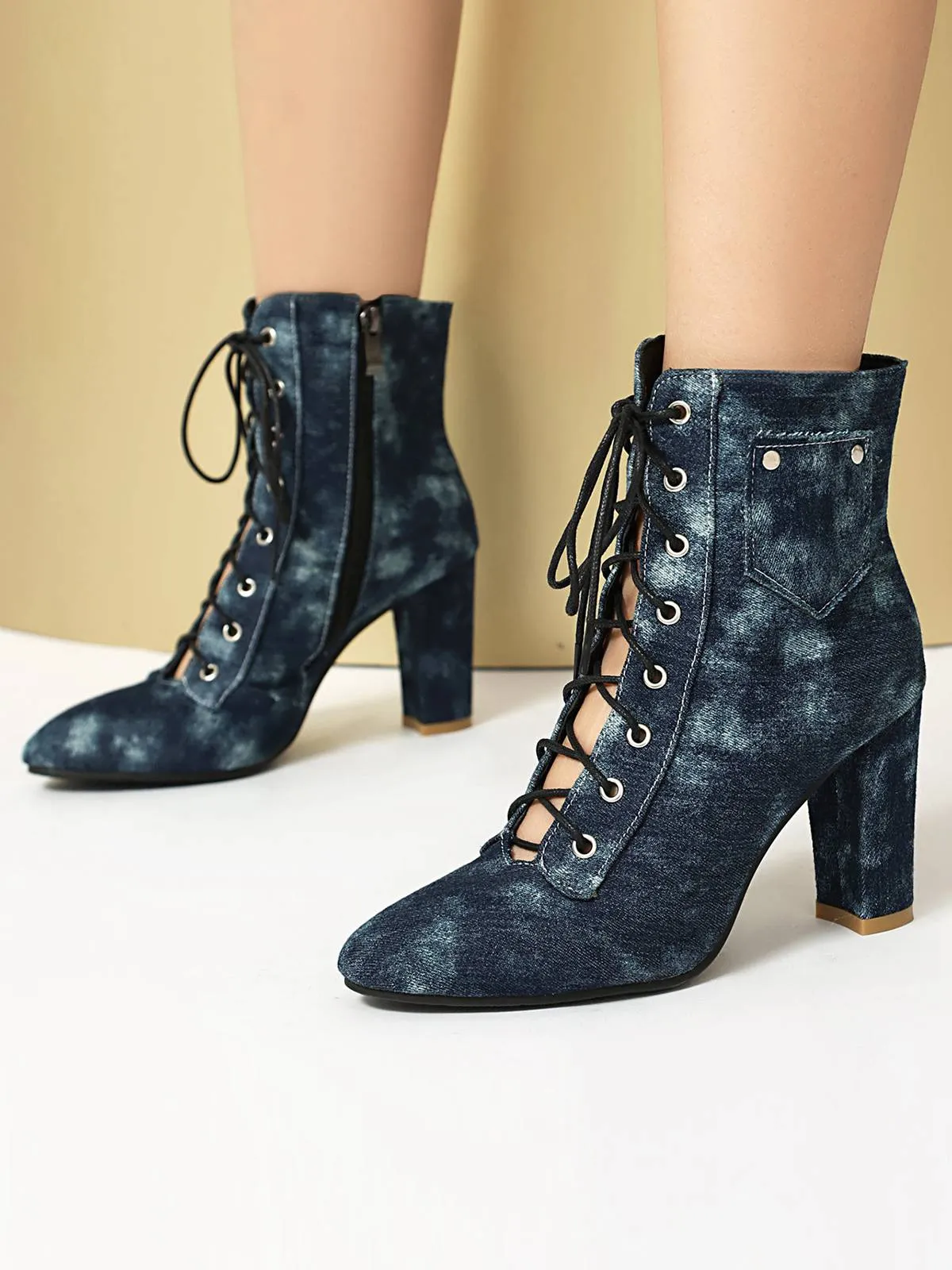 Vintage Denim Lace-Up High Heel Boots sold by Retro Stage product image thumbnail 4