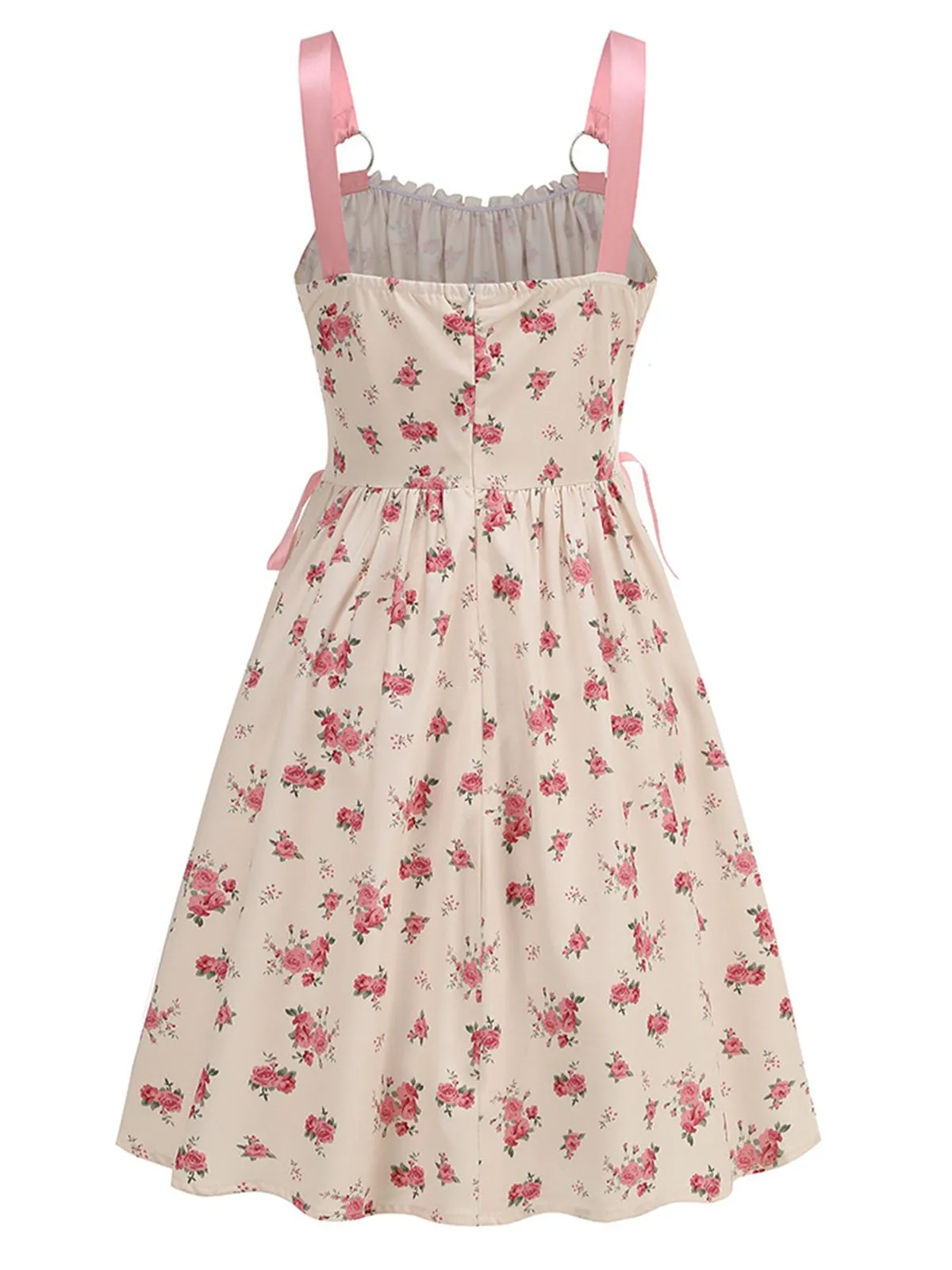 Pink 1950s Strap Ditsy Floral Lace-Up A-Line Dress sold by Retro Stage product image thumbnail 3