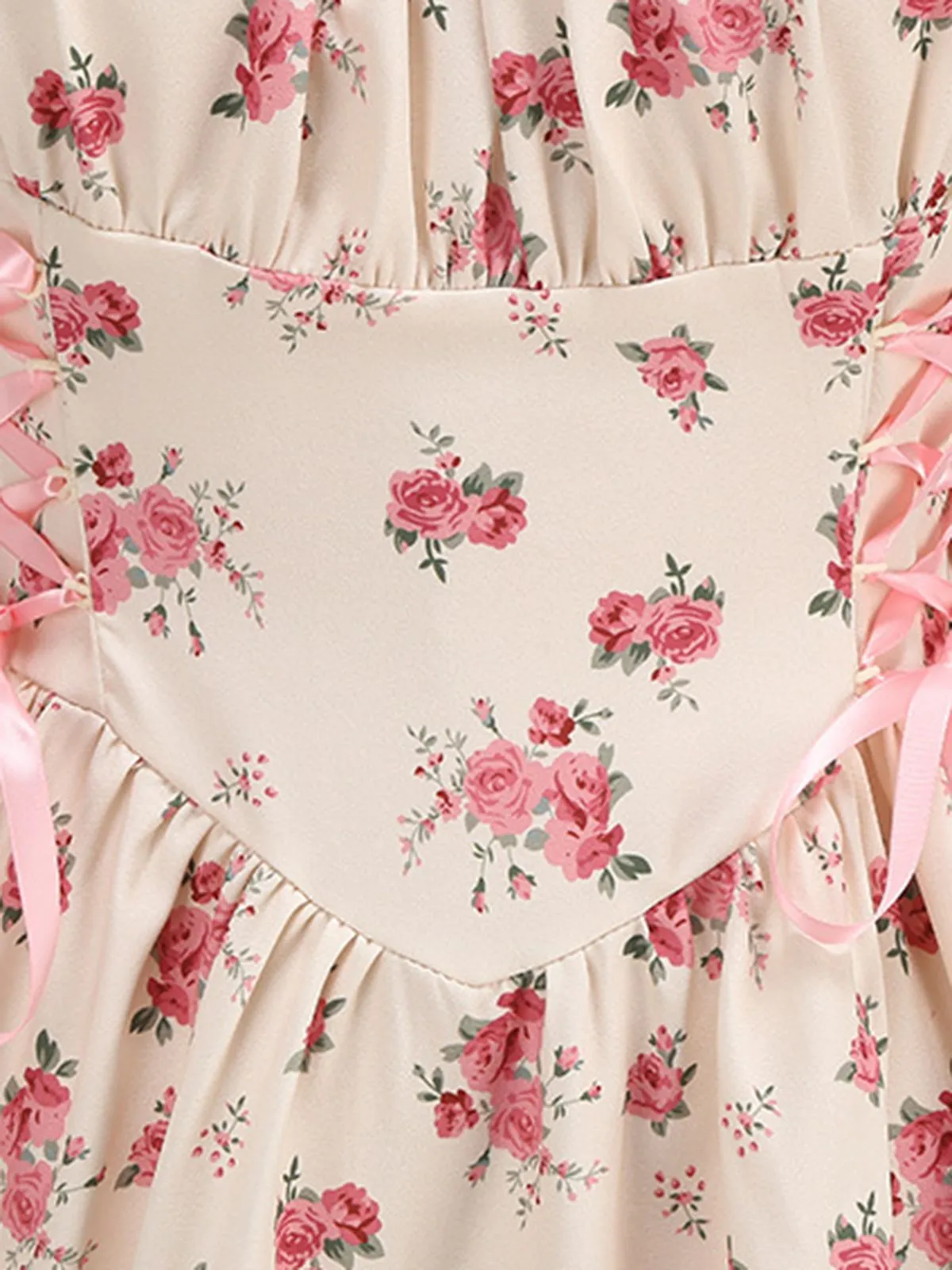 Pink 1950s Strap Ditsy Floral Lace-Up A-Line Dress sold by Retro Stage product image thumbnail 4