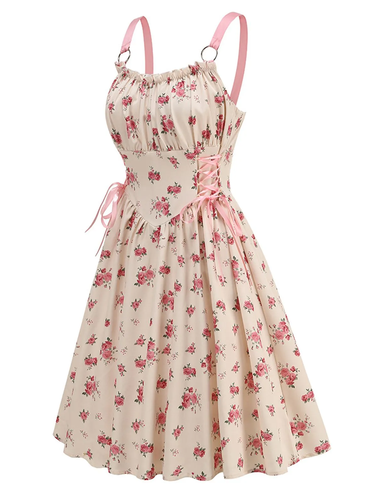 Pink 1950s Strap Ditsy Floral Lace-Up A-Line Dress sold by Retro Stage product image thumbnail 2