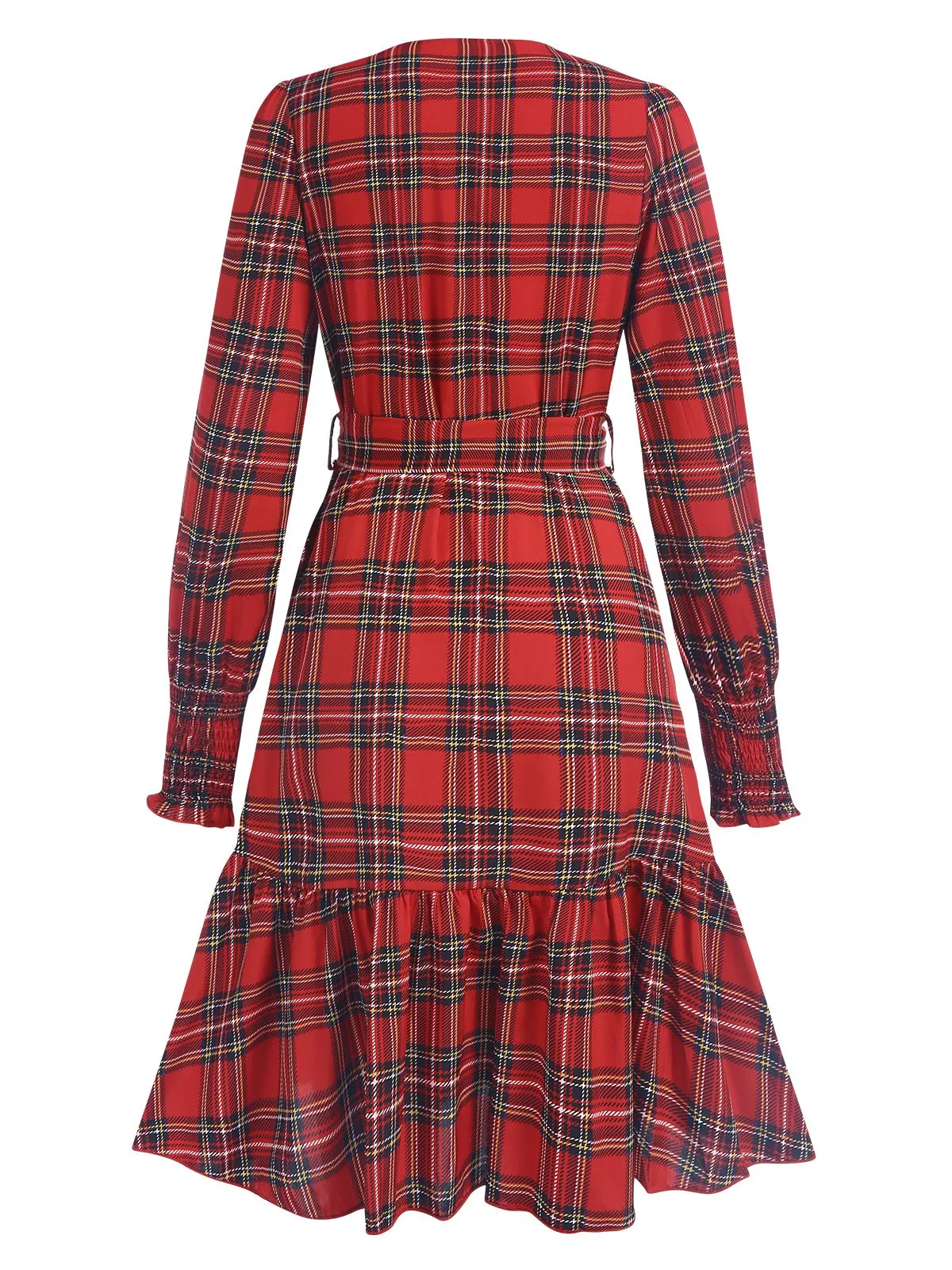Red 1960s Tartan Plaids Ruffle Hem Belted Dress sold by Retro Stage product image thumbnail 3