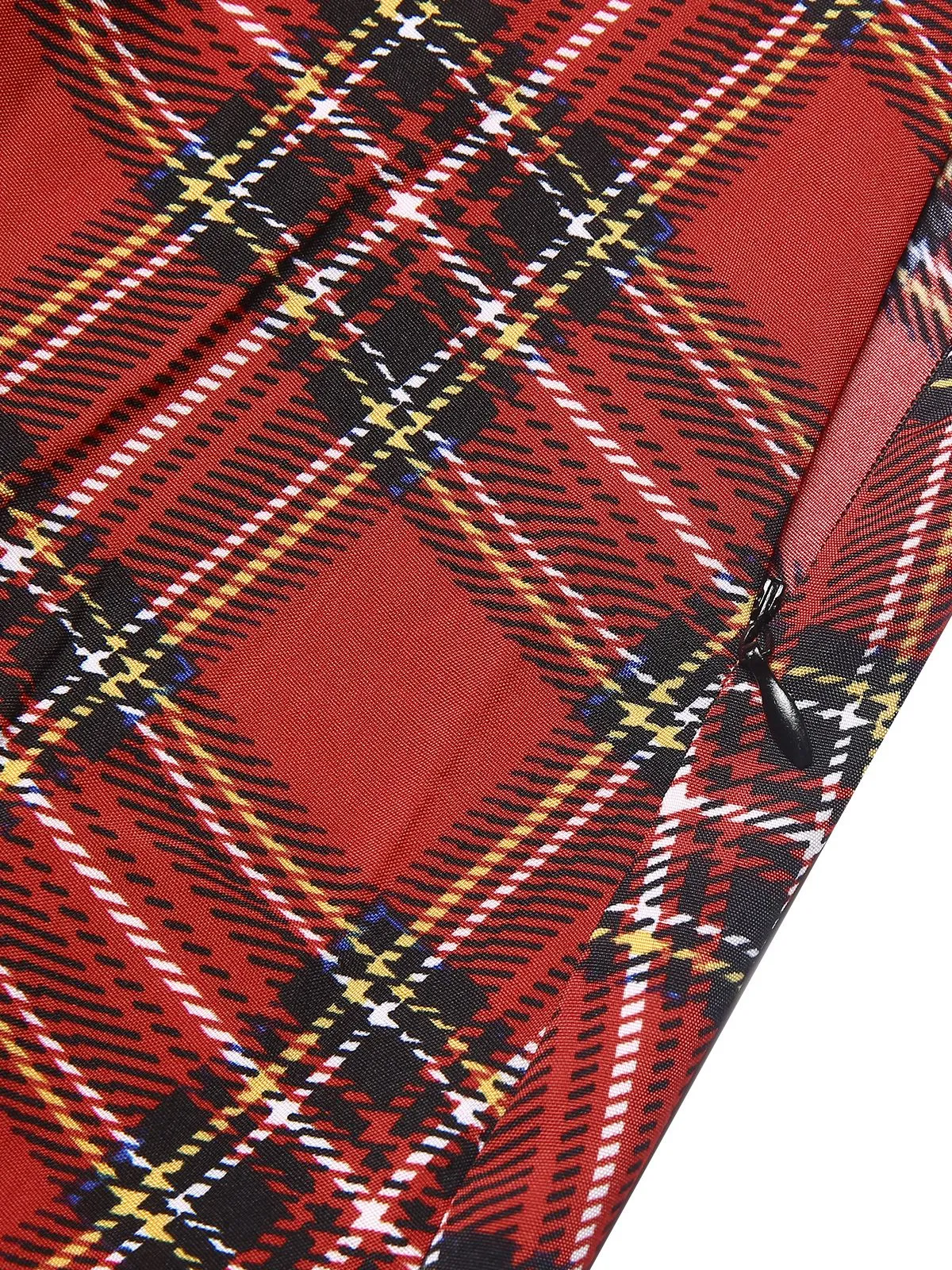 Red 1960s Tartan Plaids Ruffle Hem Belted Dress sold by Retro Stage product image thumbnail 5