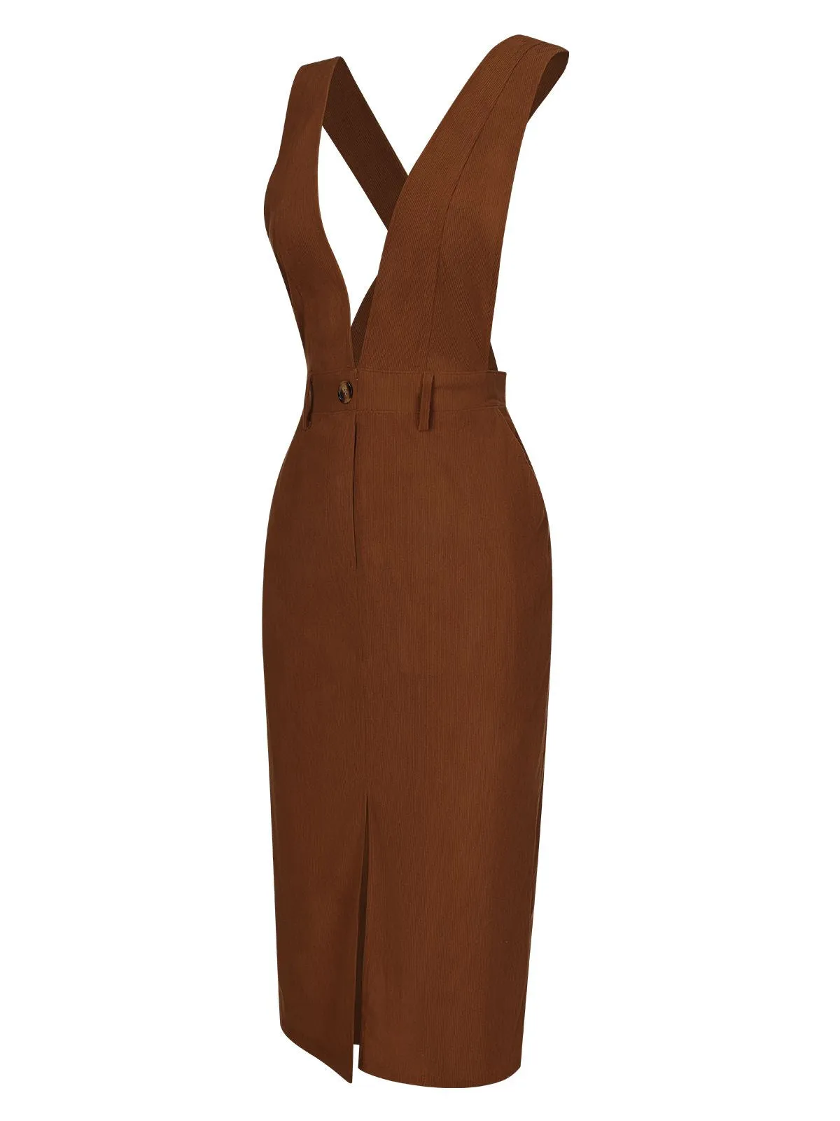 Brown 1960s V-Neck Cross-Back Pinafore Dress sold by Retro Stage product image thumbnail 2