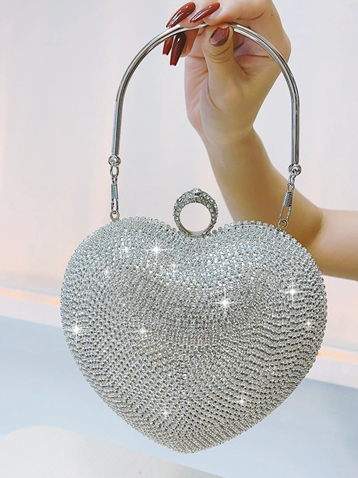 Silver Heart Rhinestone Party Tote Bag sold by Retro Stage product image thumbnail 2