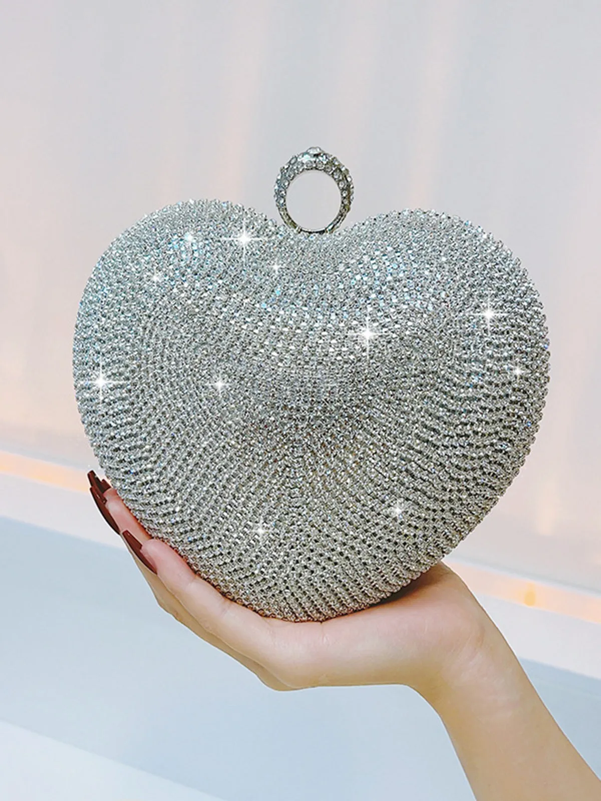 Silver Heart Rhinestone Party Tote Bag sold by Retro Stage